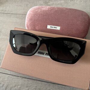 Miu Miu Black Cat-Eye Sunglasses w/ Gold Logo
